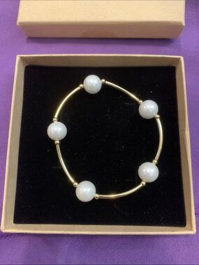 New Count Your Blessings Gold filled Crystal Pearl Stretch Bracelet